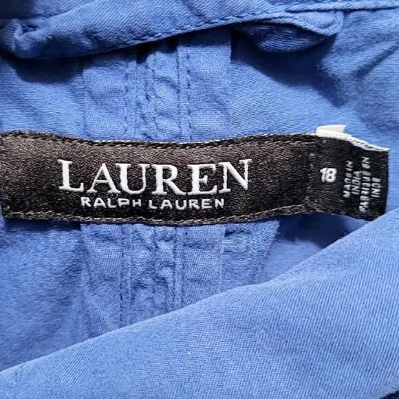 LAUREN RALPH LAUREN Women Trench Coat 18 Blue Cotton Belted Double Breasted - Picture 9 of 11